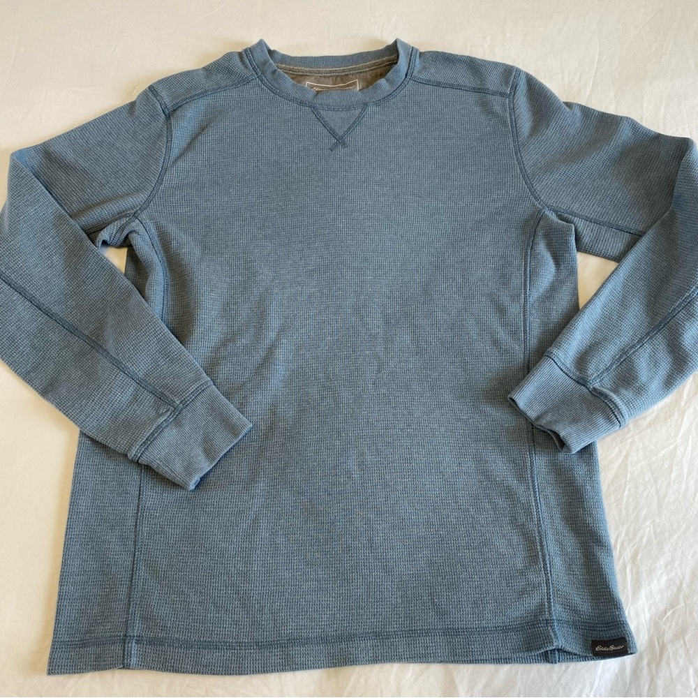 Eddie Bauer Mens Blue Waffle‎ Knit Thermal Long Sleeve Shirt Crew Neck Medium